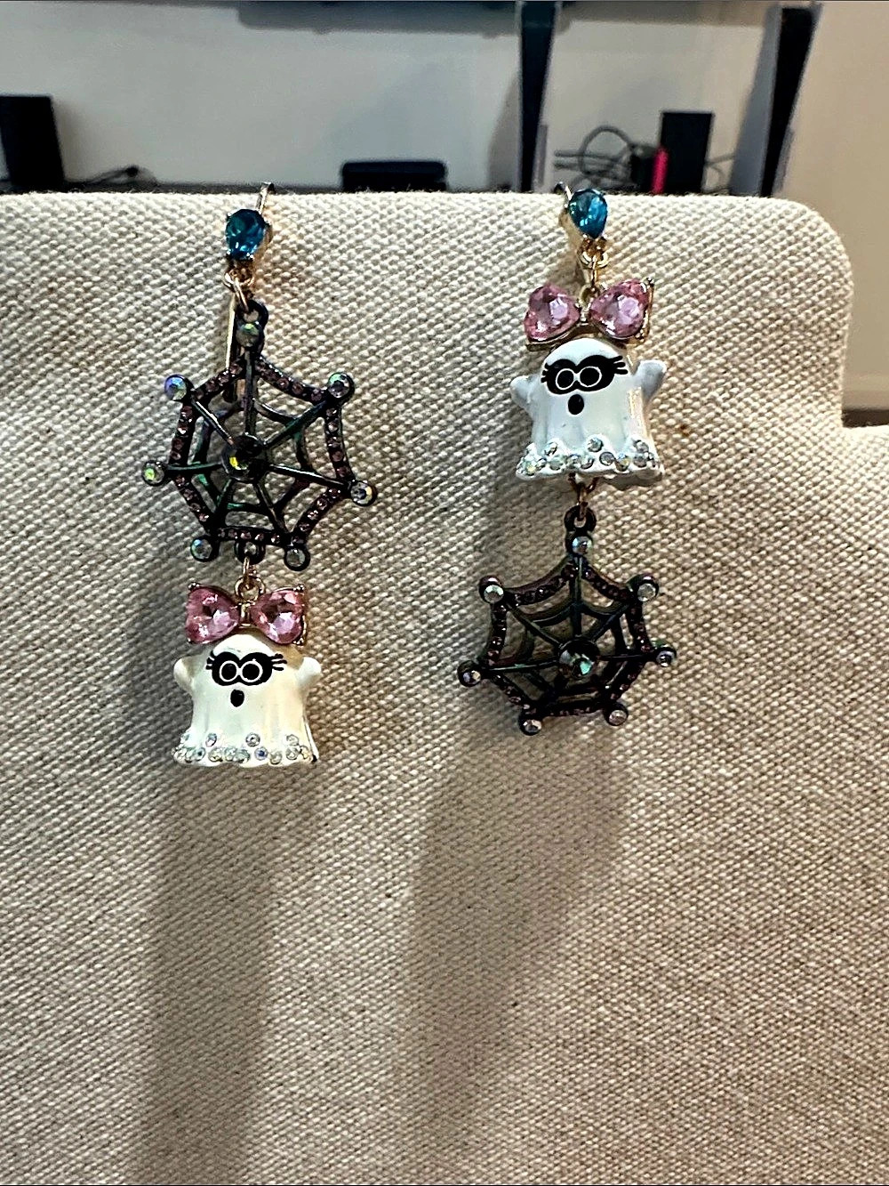 Betsey Johnson Ghost and Spider Web Mismatch Drop Earrings